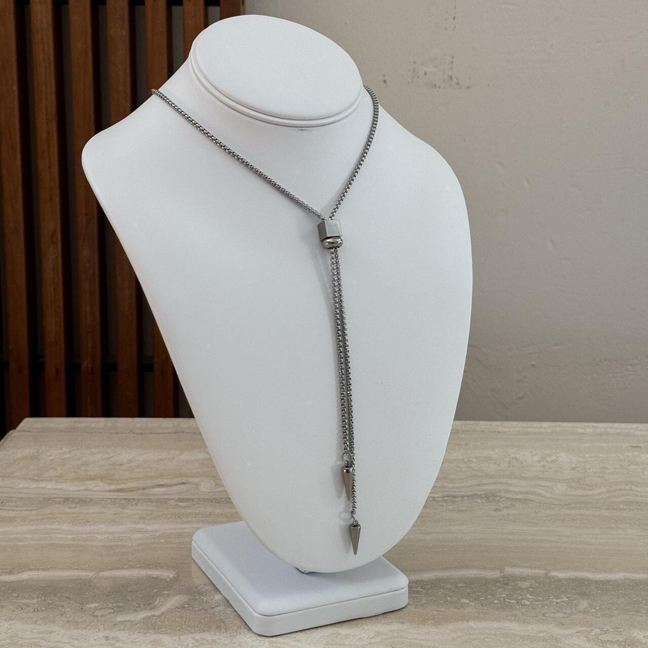 Silver Spike Chain Bolo Tie Necklace