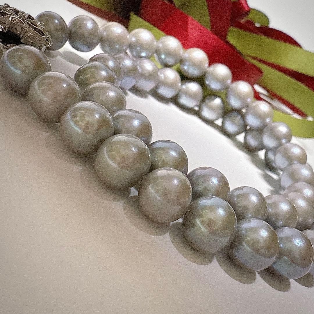 Genuine Akoya Pearl Necklace Gray 9.8-9.1mm From Japan