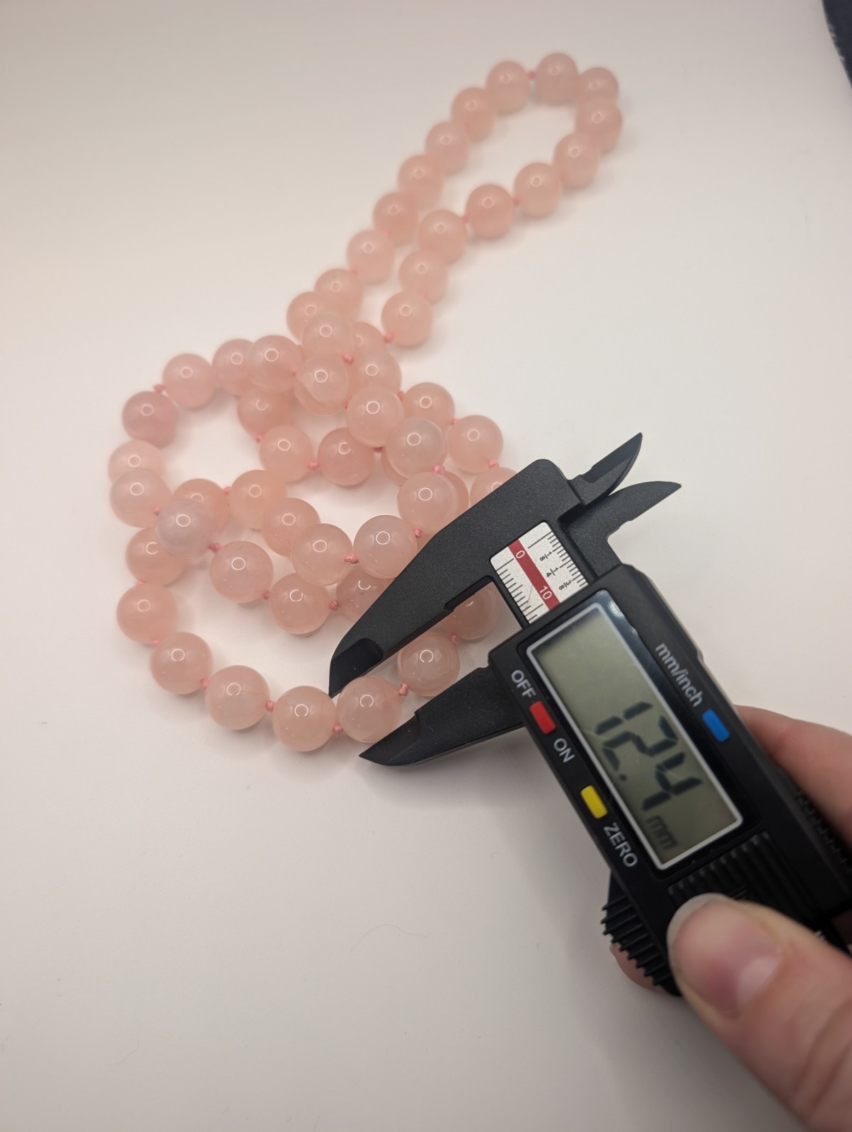 Hand Knotted 12mm Natural Pink Rose Quartz 32in Long Strand Beaded Necklace