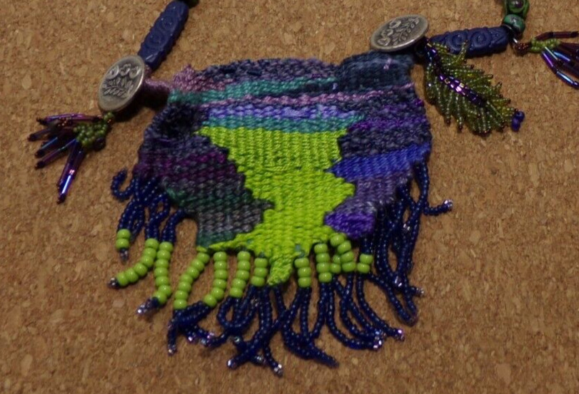 Artisan Textile Necklace Colorful Woven Pendant Boho Jewelry JJ2
