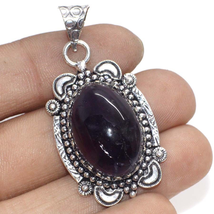 925 Silver Plated Stunning Natural Amethyst Pendant Size 1.9″ GW