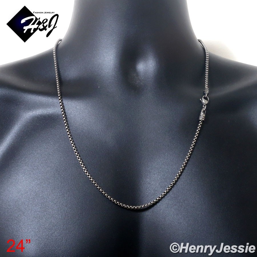 16″-36″BIKER MEN Stainless Steel 3mm Gunmetal Gray Box Link Chain Necklace*N174
