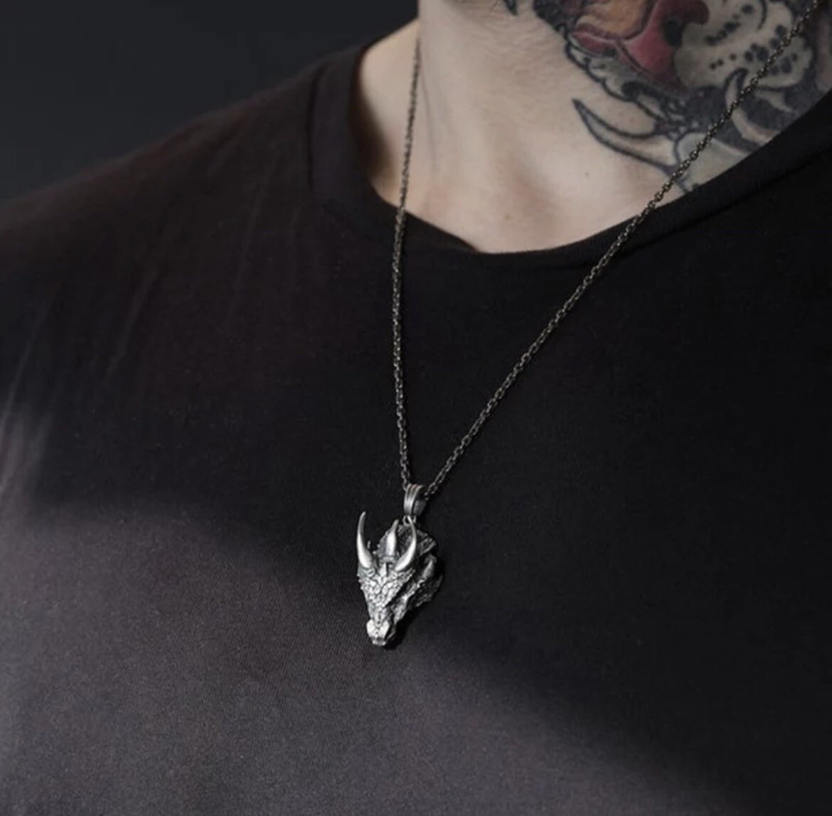 Men’s Fashion Jewelry Silver Dragon Viking Pendant Necklace 158