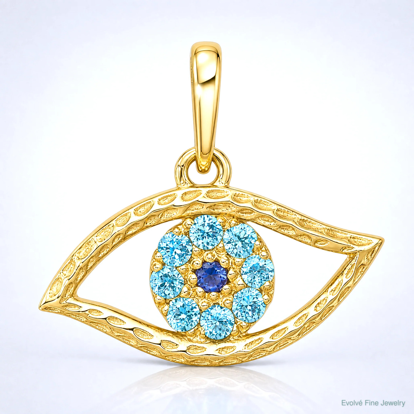 10K / 14K Yellow Gold Blue CZ Eye Pendant