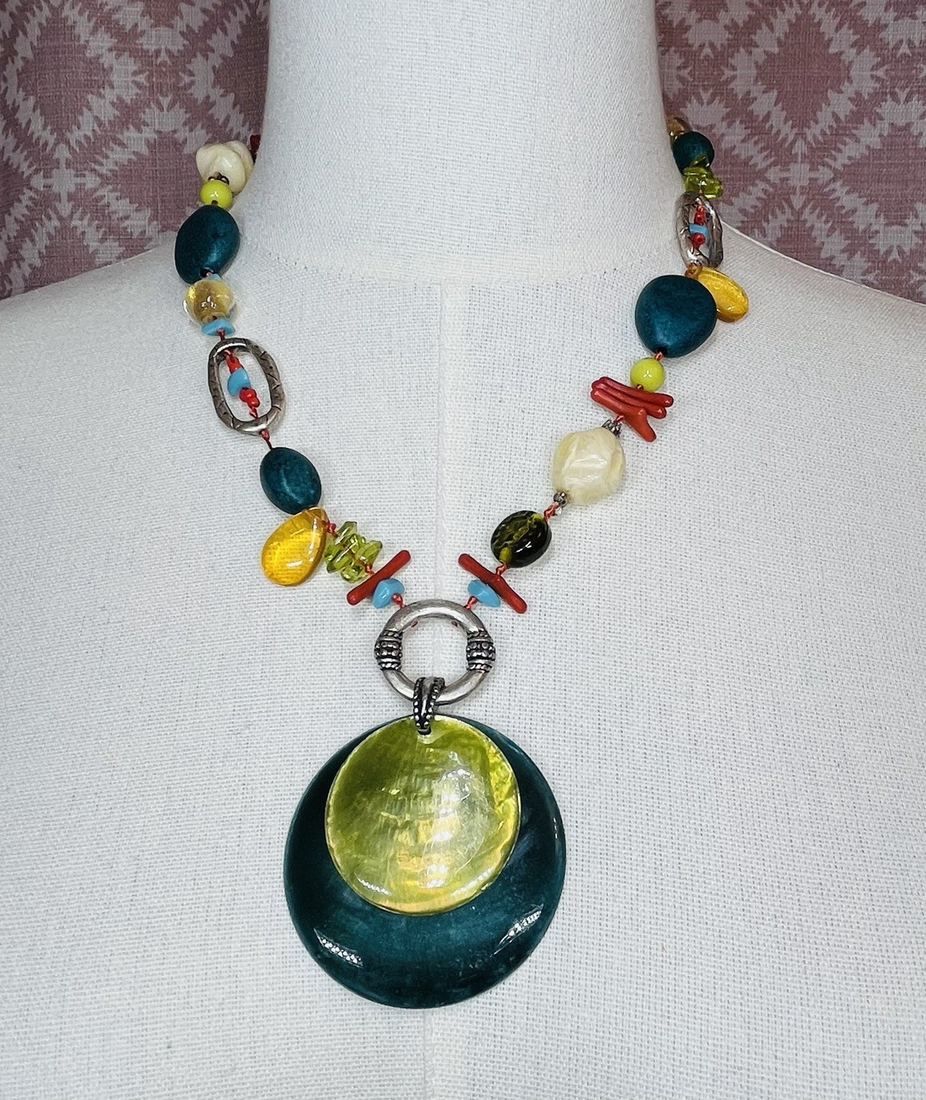 Chico’s Jewelry Lot 3 Chunky Boho Necklaces Beaded Art Glass Multi Strand
