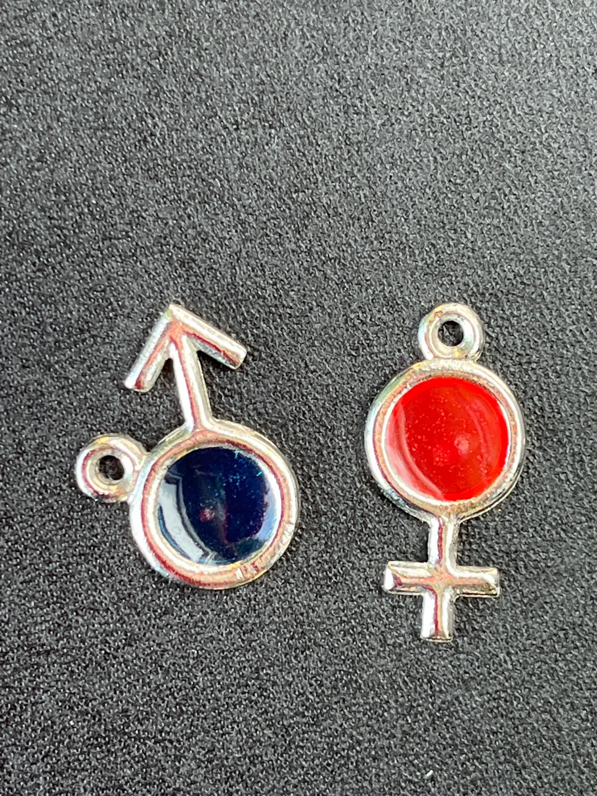 Lot of Blue & Pink Enamel & SIlvertone Male & Female Charms or Small Pendants –