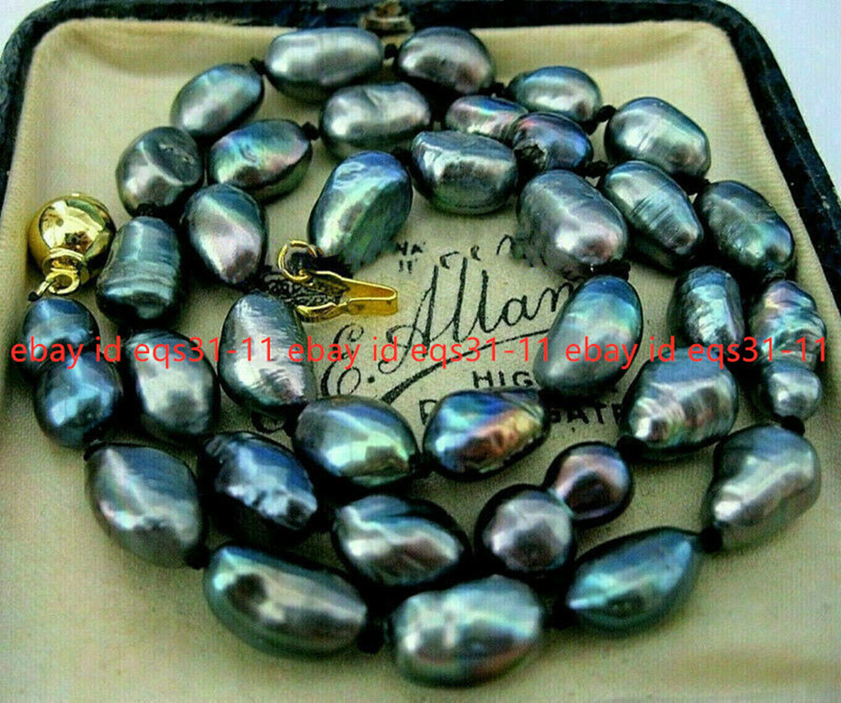 Long16-30Inches Natural 9-10mm Baroque Tahitian Black Freshwater Pearl Necklaces