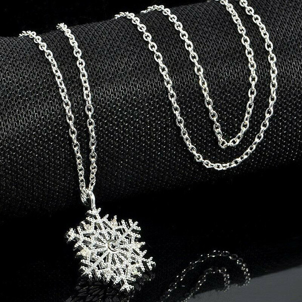 Christmas Crystal Snowflake Silver Charm Chain Necklace Pendant Jewelry Gift New