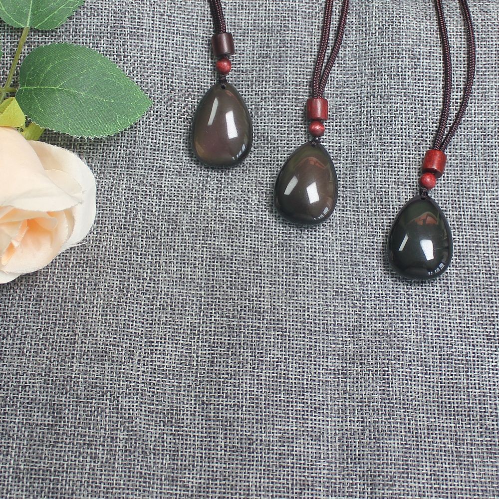 Natural Crystal rainbow obsidian teardrop shape Necklace pendant rope chain