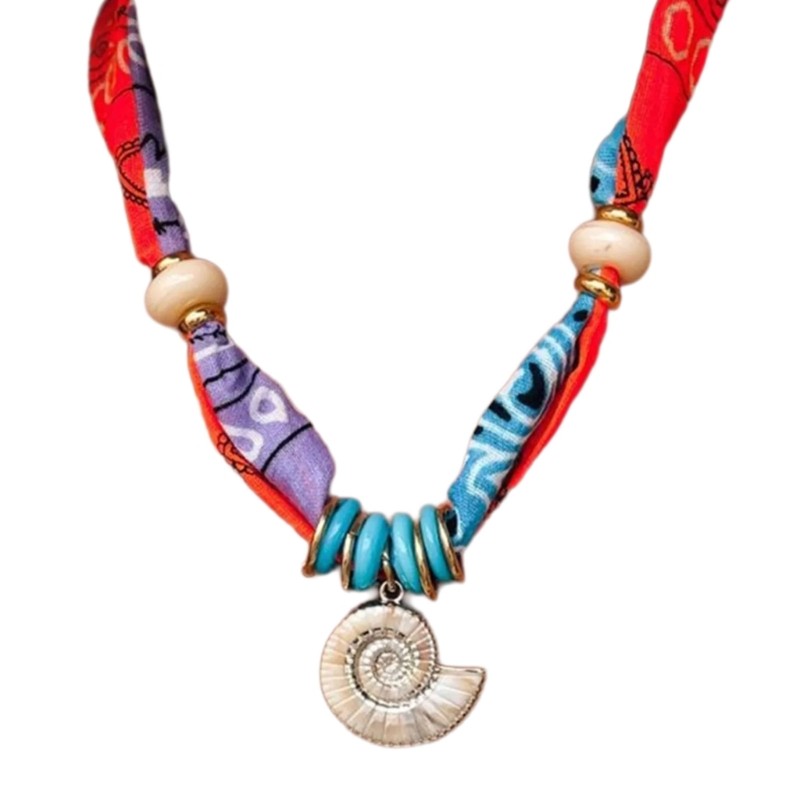 Sea Theme Cloth Beaded Shell Jewelry Necklace 43cm +5cm Extension Chain