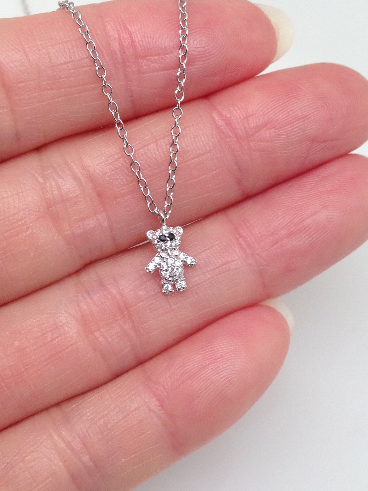 925 Sterling Silver CZ Teddy Bear Pendant Necklace Women Girls 7.5mm 18″ Dainty