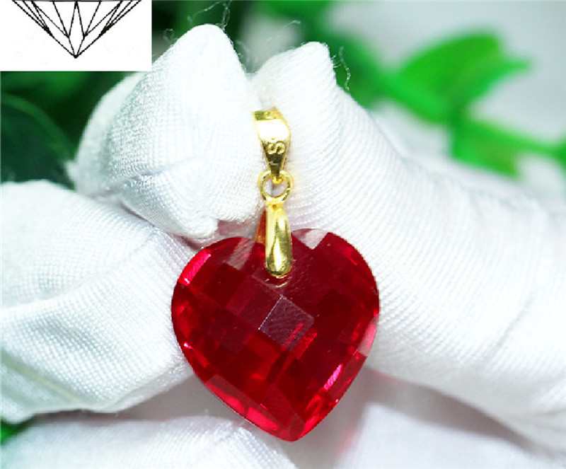 Top Quality Heart Cut Pigeon Blood Red Ruby Lab-Created Sterling Silver Pendant