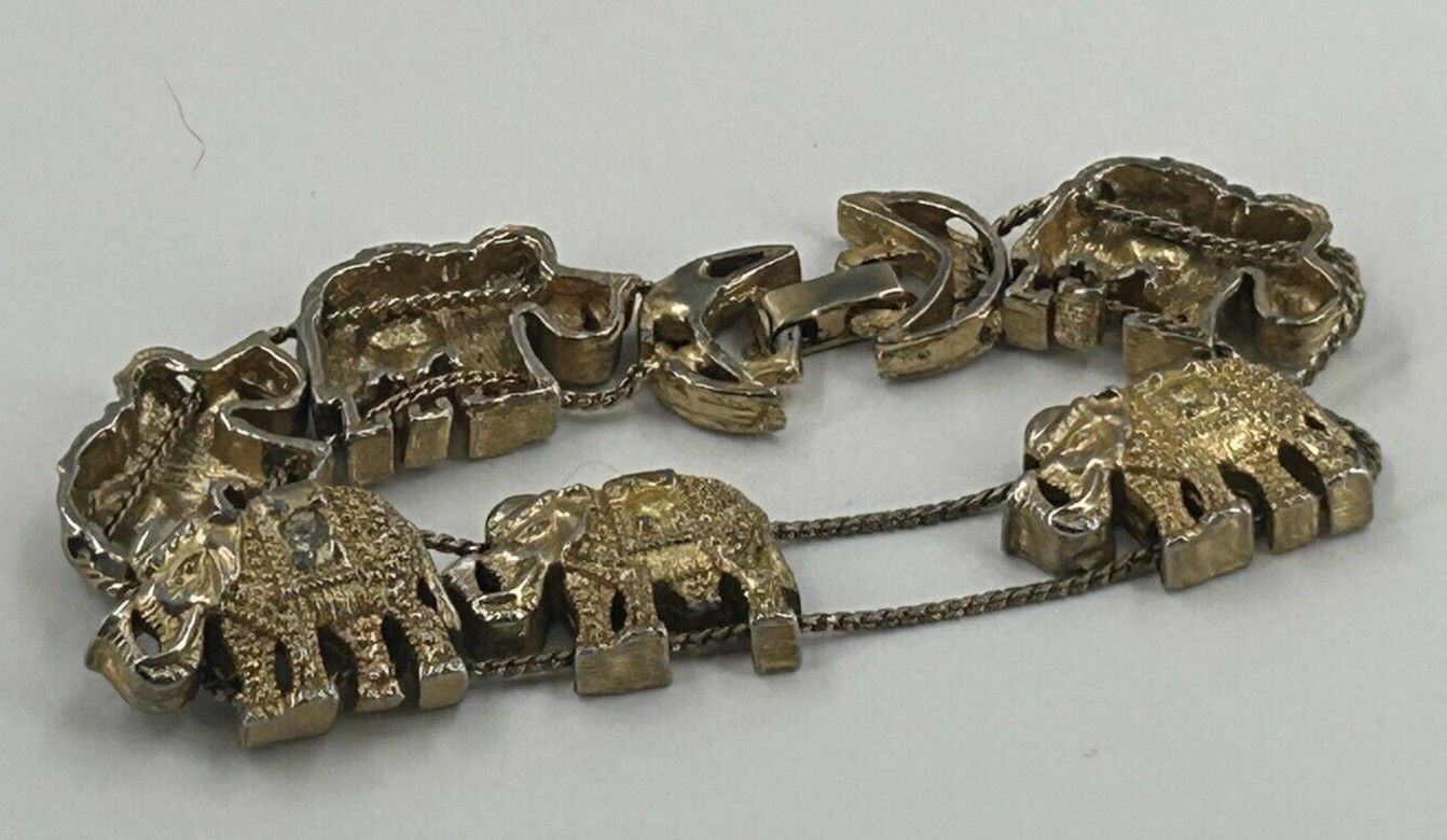 Bracelet Womens Elephant Slider Bracelet Gold Tone 7 Inch Clear Rhinestones