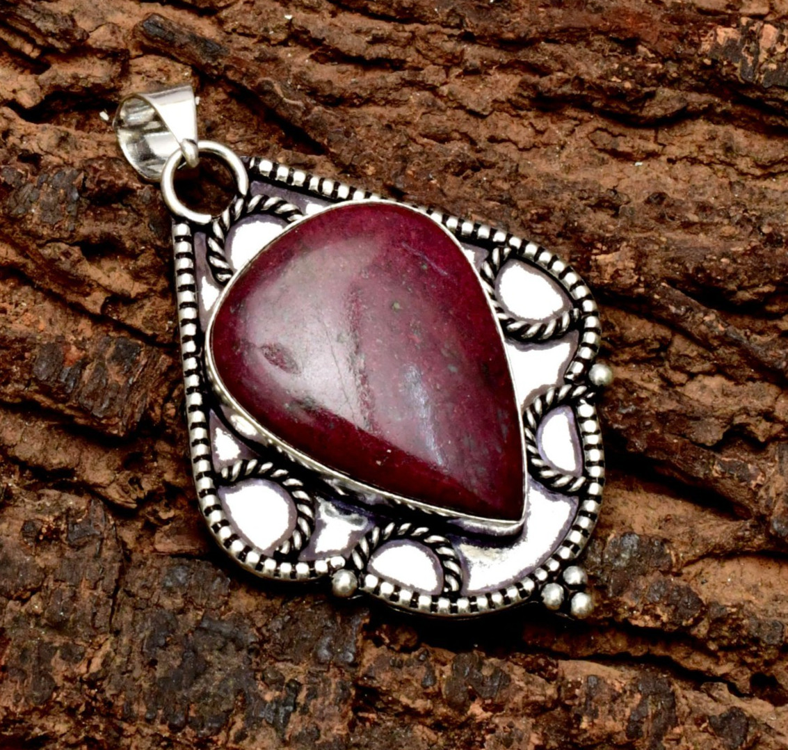 Pink Thulite Gemstone Handmade 925 Sterling Silver Jewelry Pendant 2.44″