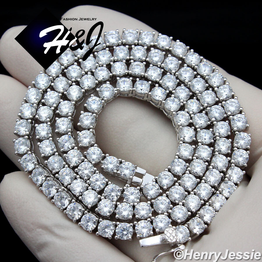 18″-30″MEN SOLID 925 STERLING SILVER 4MM ICY BLING CZ 1 ROW TENNIS NECKLACE*SN10