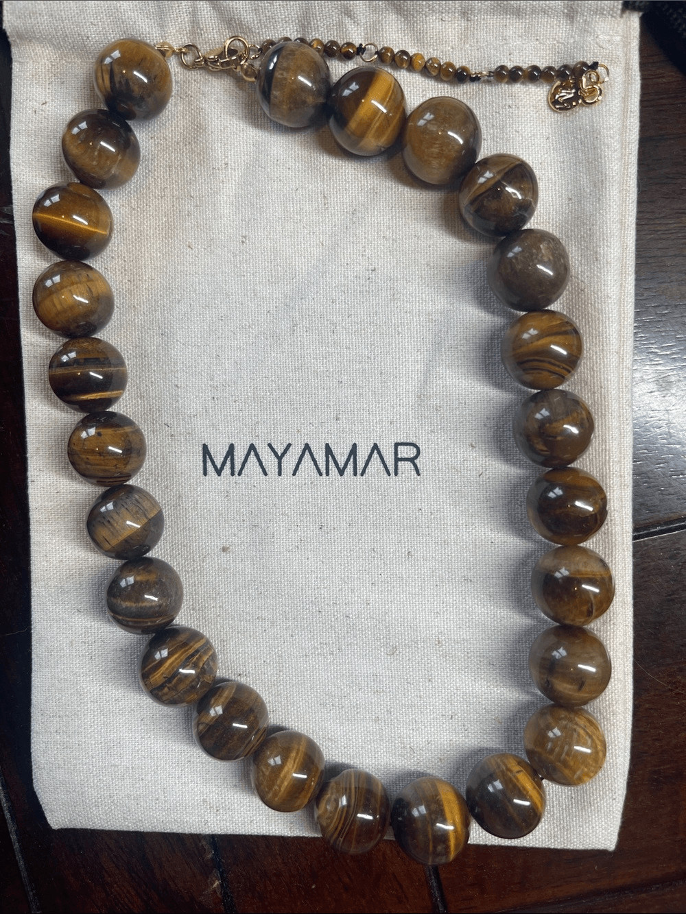 Polished Tiger Eye Bead Necklace – Gold Brown Strand