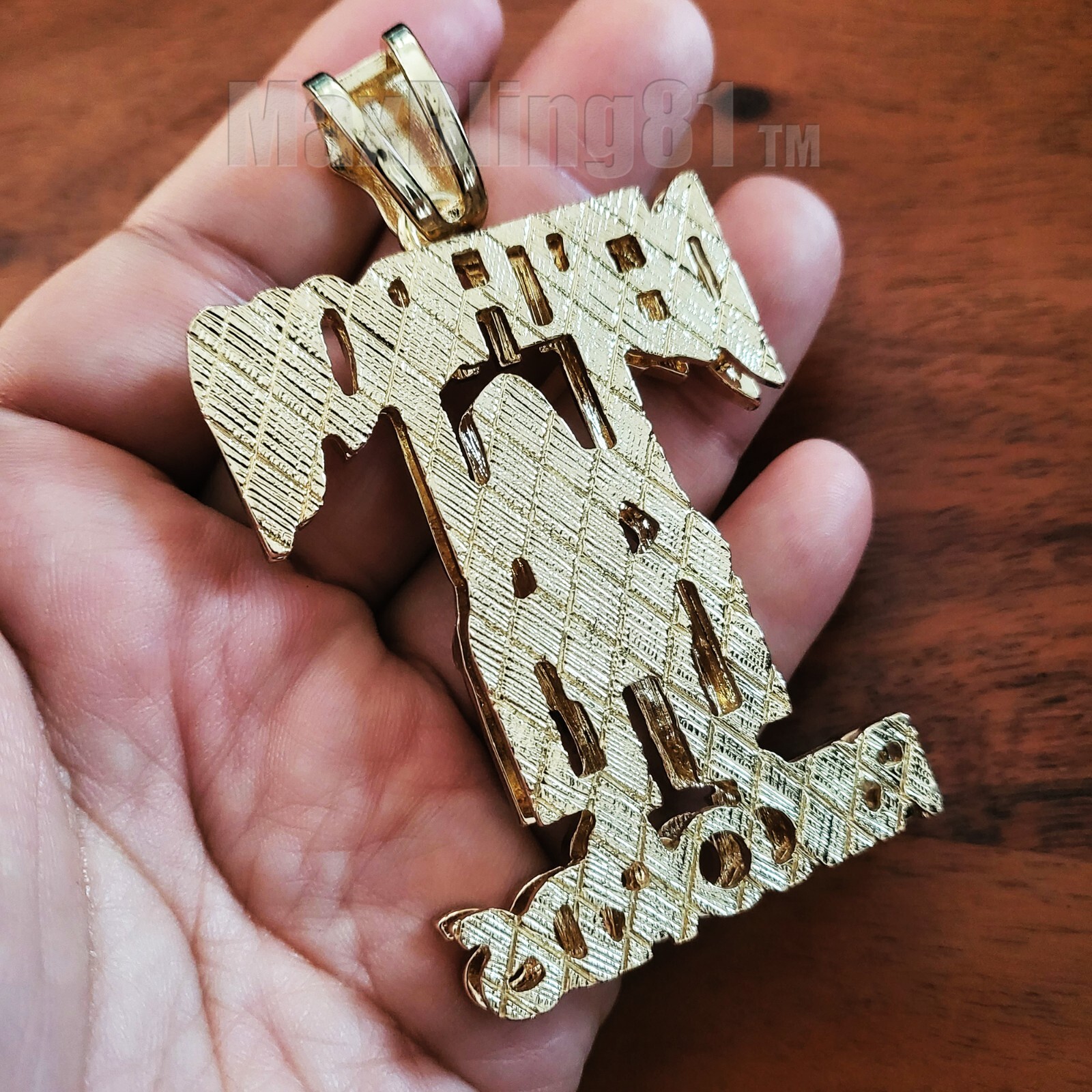 HIP HOP RAPPER STYLE ICED CUBIC ZIRCONIA GOLD PLATED LARGE BLING CHARM PENDANT