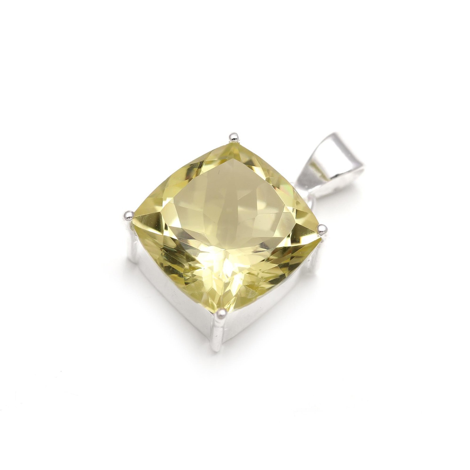 Natural Lemon Quartz Cushion Pendant 925Sterling Silver Handmade Jewelry For Her