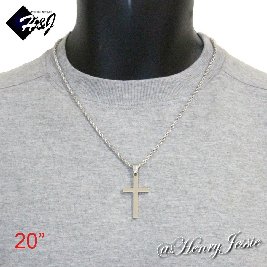 18″20″24″30″Stainless Steel 2.5/3.5mm Silver Rope Chain Plain Cross Pendant*P29