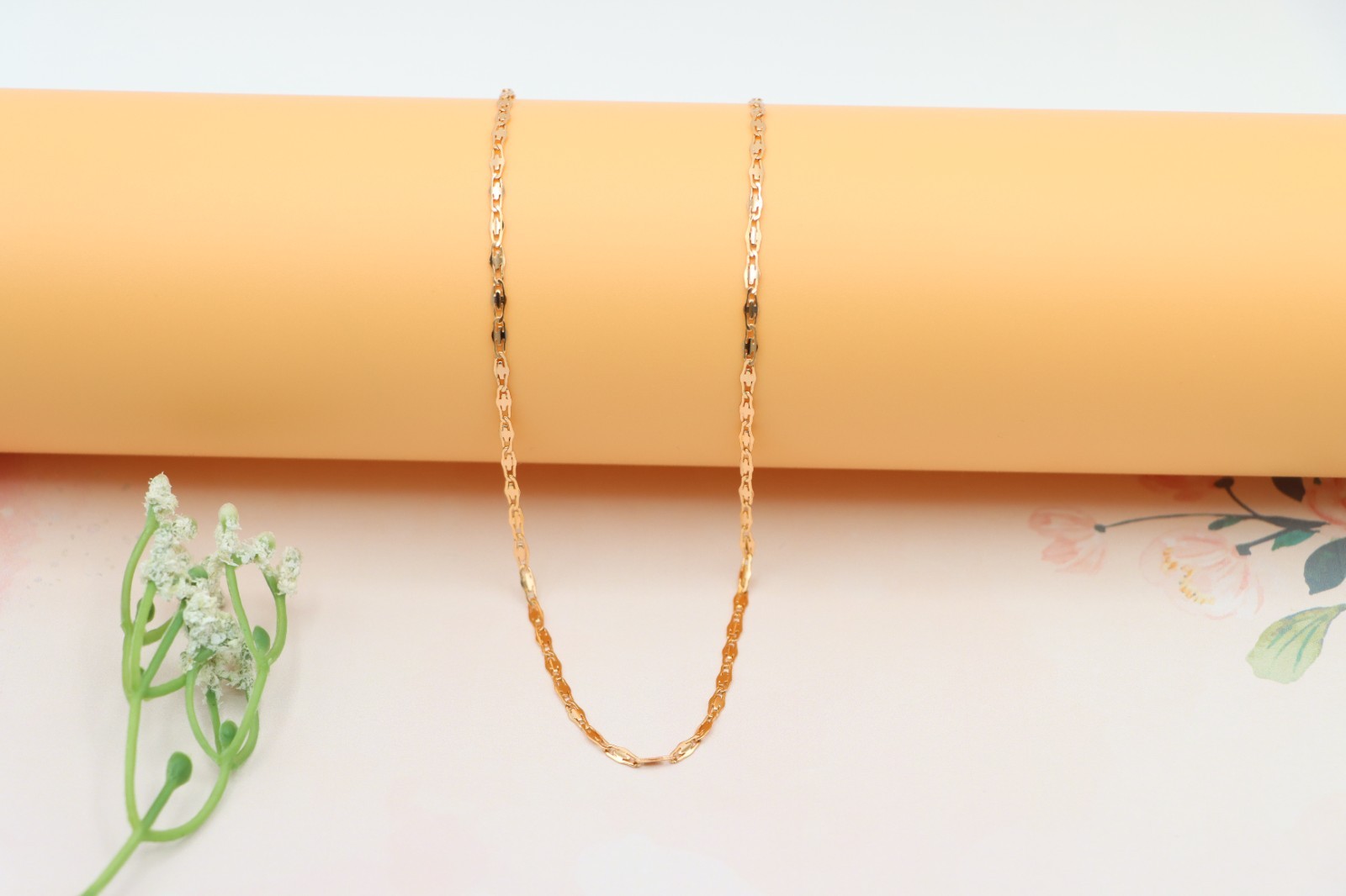 Adjustable Chain, XPNL0188 Shiny Flat Link Rose Gold Necklace,