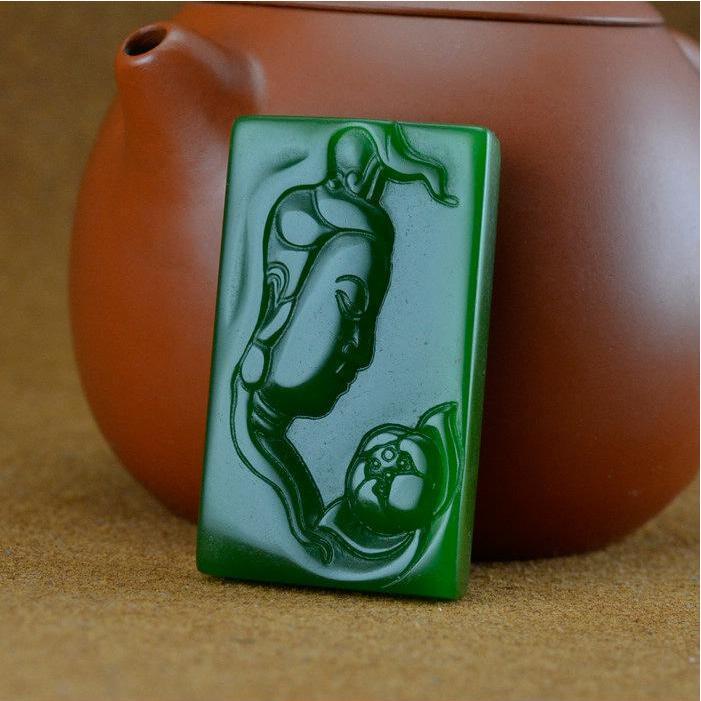 Fashion Beautiful Natural Hand-carved China Green/White Jade KWAN-YIN Pendant AA