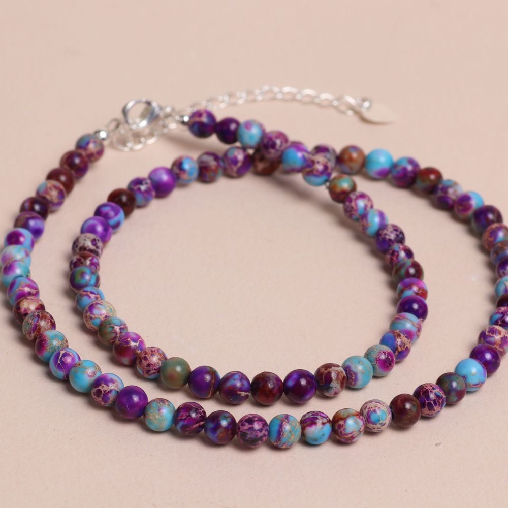 Natural Galaxy Sea Sediment Jasper Choker Minimalist Rainbow Stone Necklace