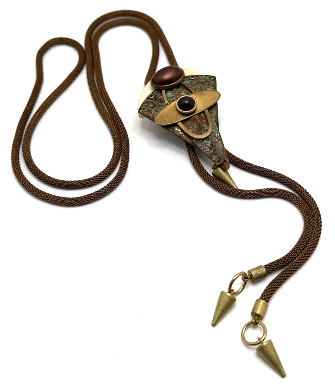 ELEMENTS Jill Schwartz Bolo Tie Slide Necklace Boho Tribal Steam Punk 1990s 38″