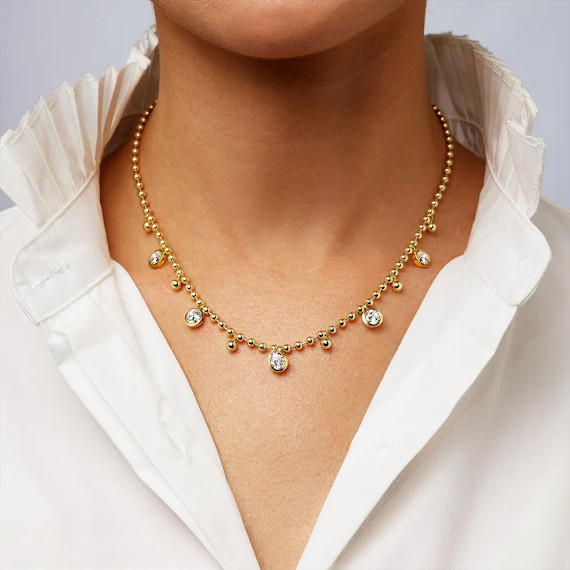 Jennifer Miller Bezel Cubic Zirconia and Ball Chain Necklace (White Gold)