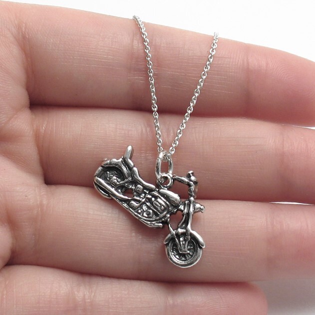 925 Sterling Silver Motorcycle Charm with Necklace