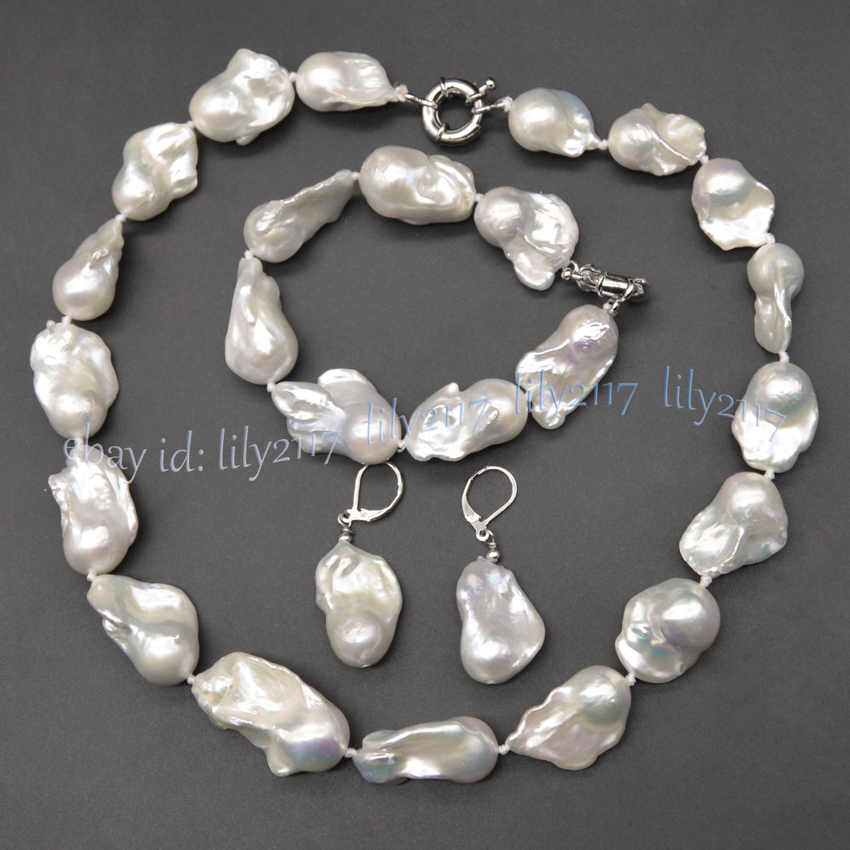 15-23MM Natural White South Sea Baroque Keshi Pearl Necklace Bracelet Earring