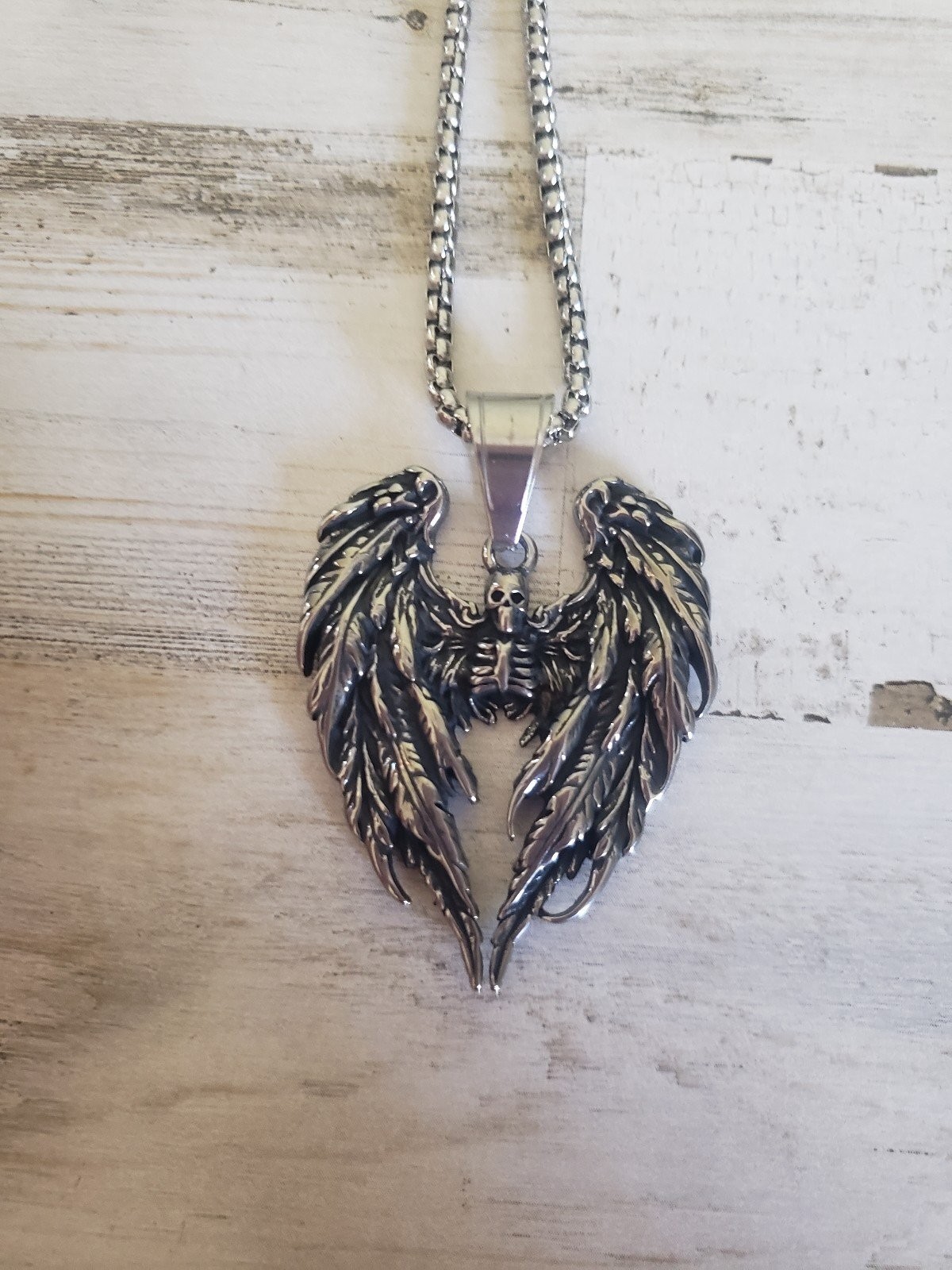 Skeleton necklace angel of death evil wings jewelry men women unisex love gift