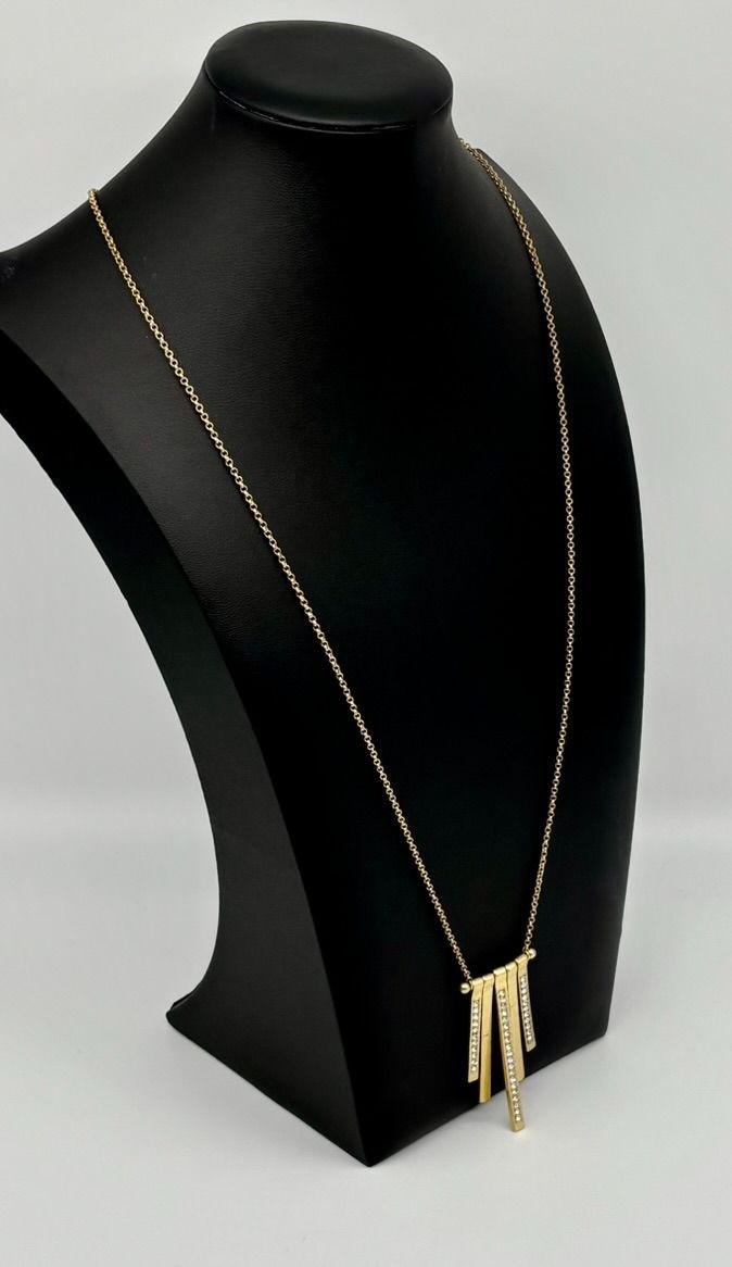 J. Crew Long Brass Gold-Tone Necklace Dangling Vertical Bar Charms W Rhinestones