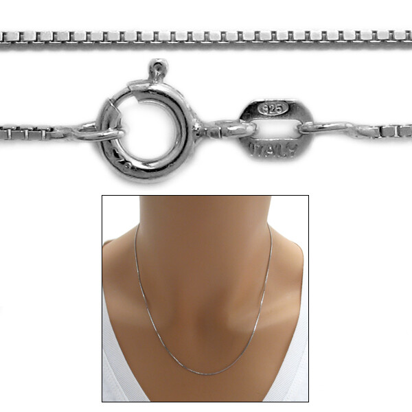 925 Sterling Silver Rhodium Box Chain Necklace 0.8mm (015 Gauge)