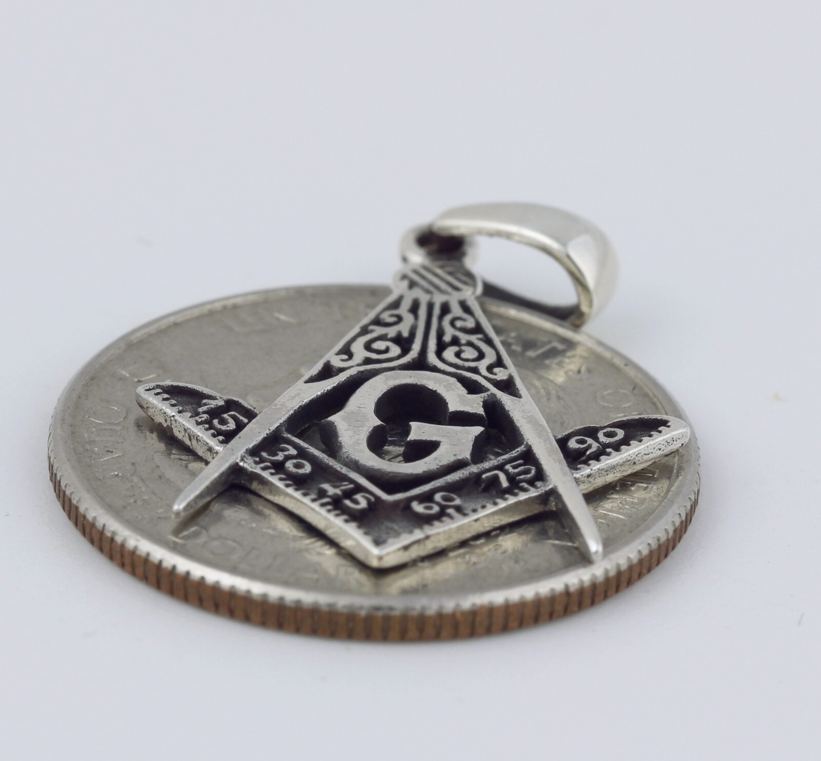 Women Men Solid 925 Sterling Silver 22 mm Freemason Masonic Religion Pendant