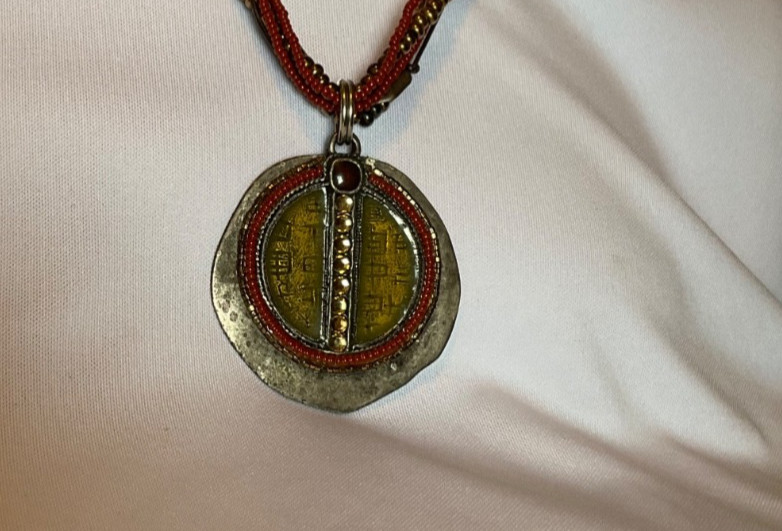 chico necklace layered bohemian style with red and metallic gold detailing