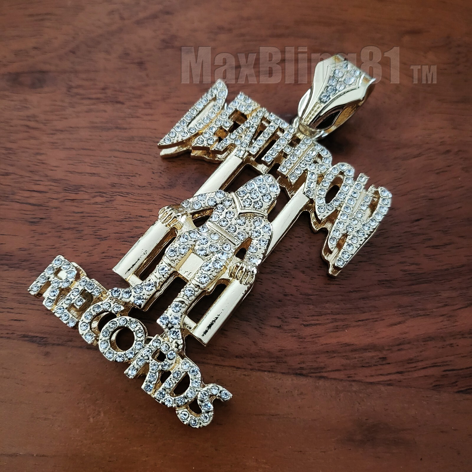 HIP HOP RAPPER STYLE ICED CUBIC ZIRCONIA GOLD PLATED LARGE BLING CHARM PENDANT