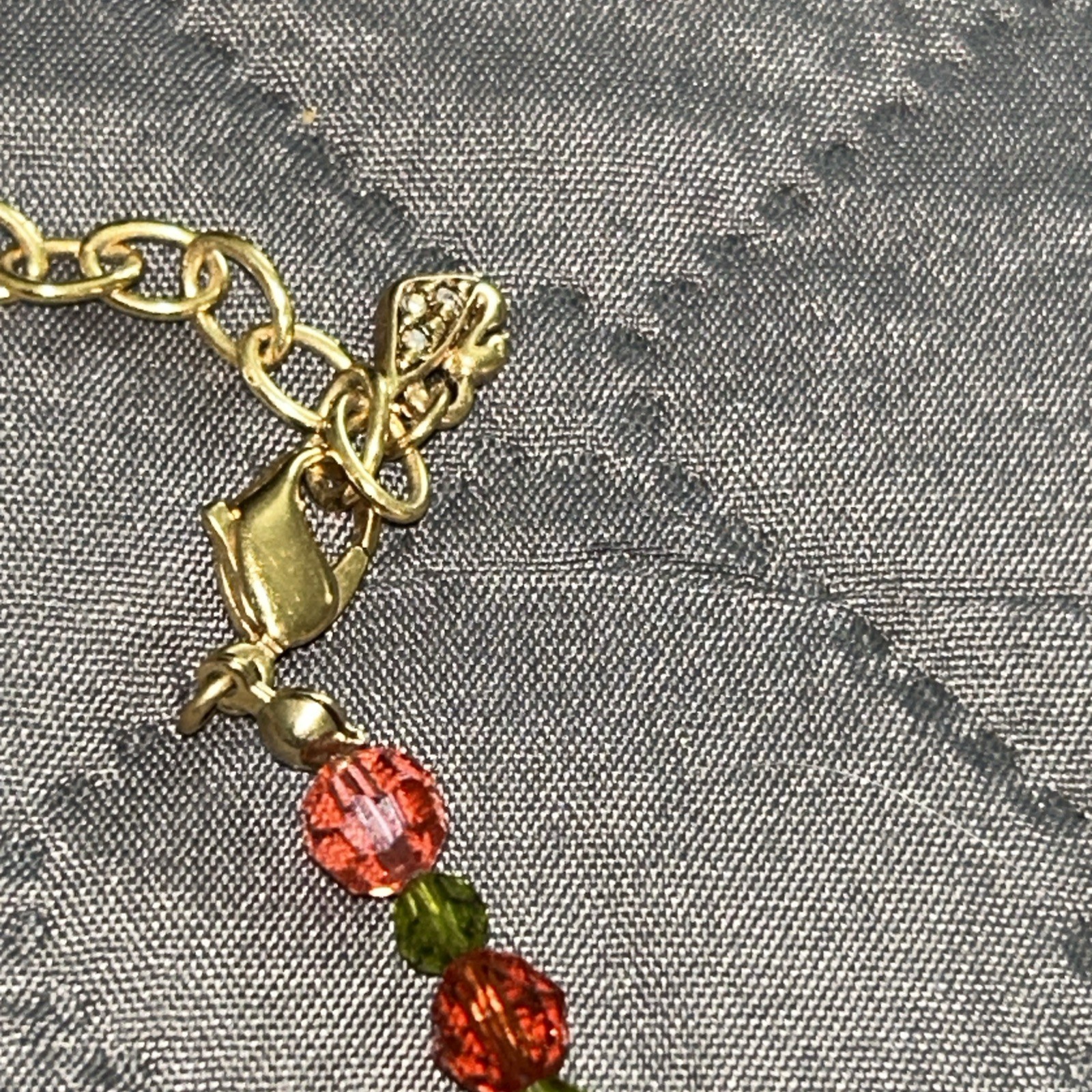 Swarovski Crystal and Stone Necklace In Multiple Orange and Green Colors Stamped