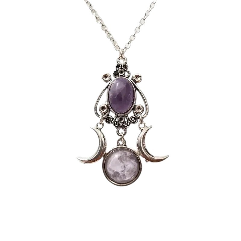 Triple Moon Goddess Crystal Necklace Accessories Witchy Jewelry For Women Girls