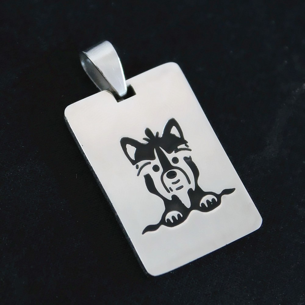 Stainless Steel Dog Tag Pendant Necklace Yorkshire Terrier Yorkie