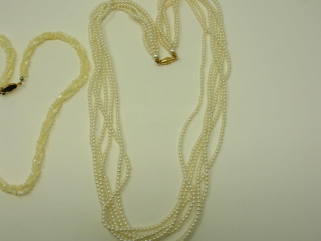Estate Multi-Strand Imitation Pearl Necklaces Lot 6-Strand 24″ & 3-Strand 18″