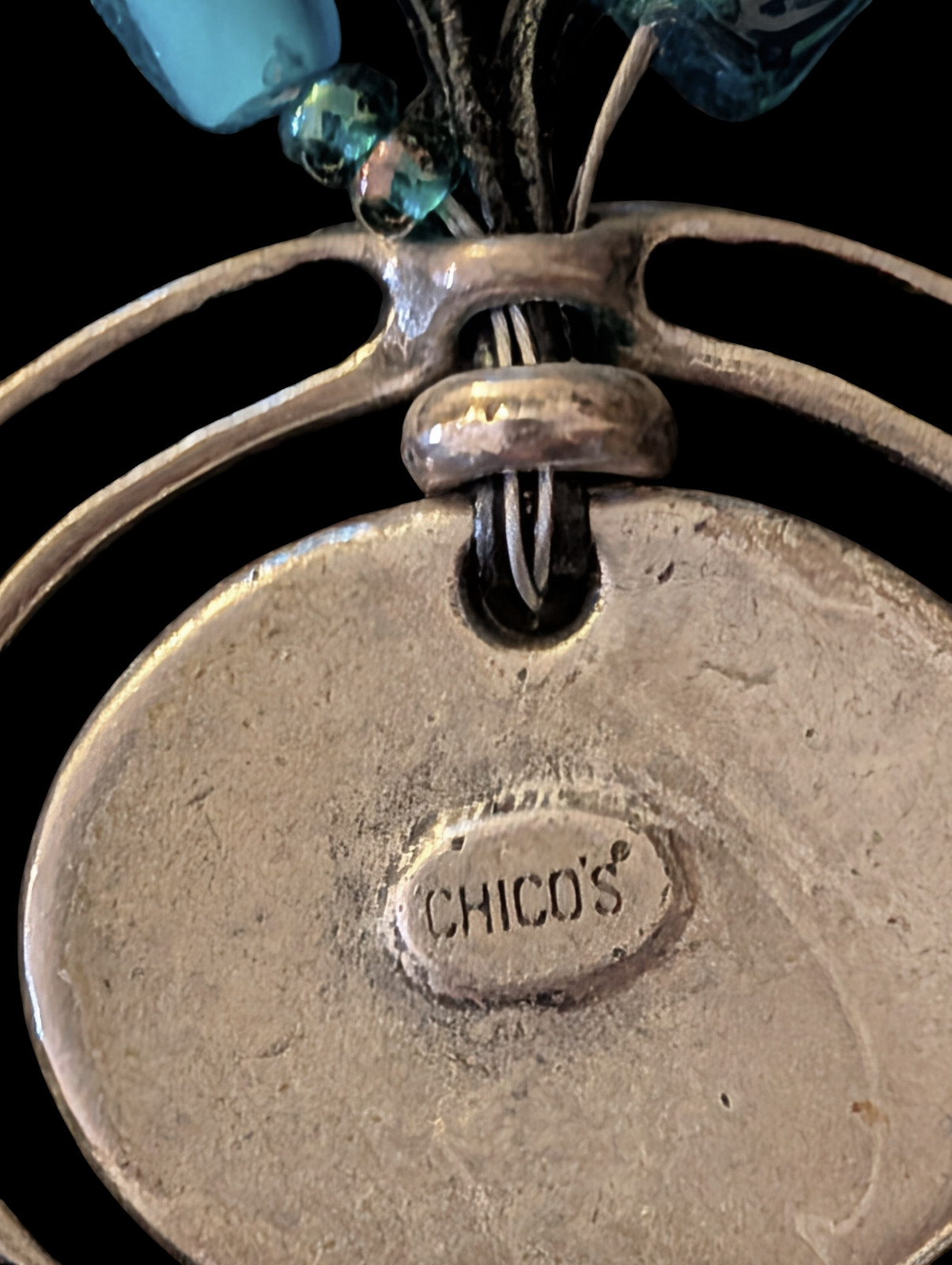 Chicos Antique Silver Tone Acrylic Bead Geometric Fringe 3.75″ Pendant 21″
