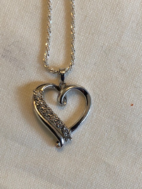 Sterling Silver “925” Small Heart Necklace with Rhinestone 10in.