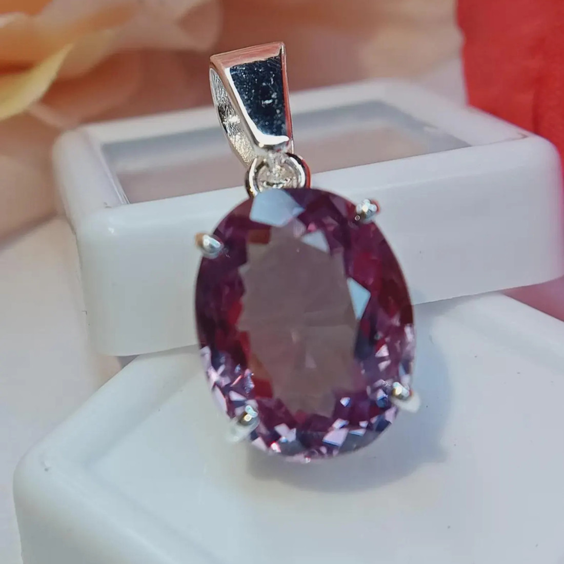 20+ Ct Lab Created Color Change Alexandrite Pendant Oval GS Silver Jewelry