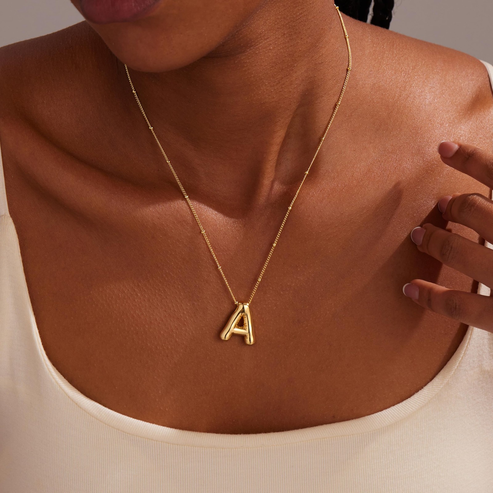 Inerney Gold Bubble Letter A Initial Necklace for Women, Balloon adult,