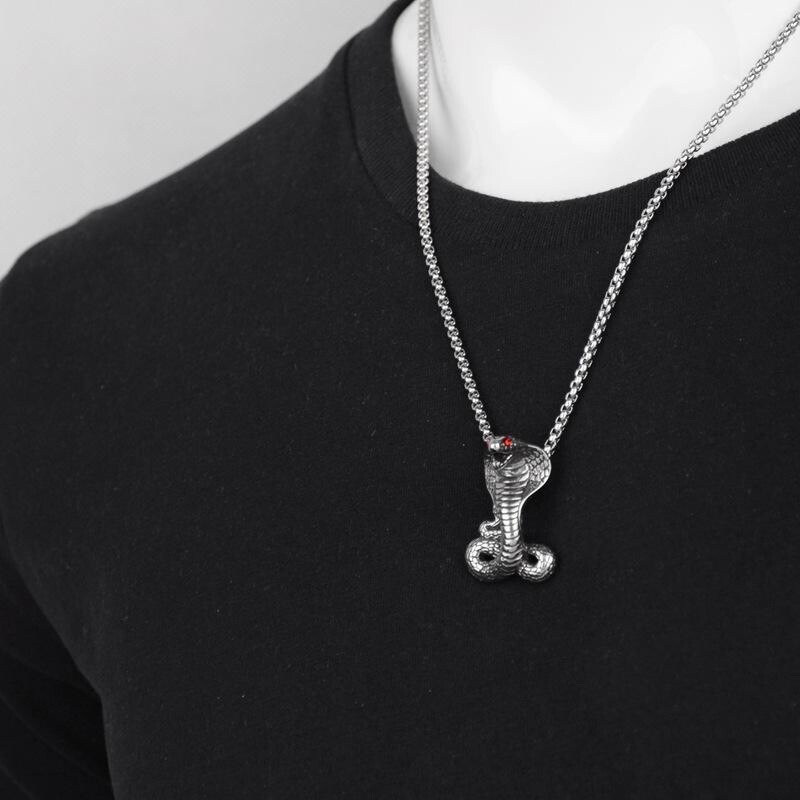 Men’s Fashion Jewelry Gothic Silver Cobra Snake Pendant Necklace 1-94