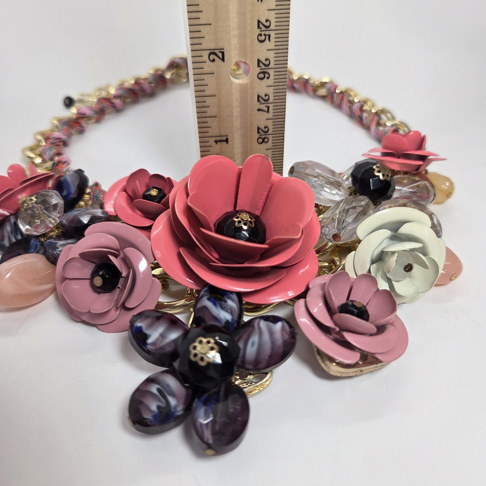 Multicolor Floral Bib Collar Statement Necklace Cable Chain Adjustable 18in