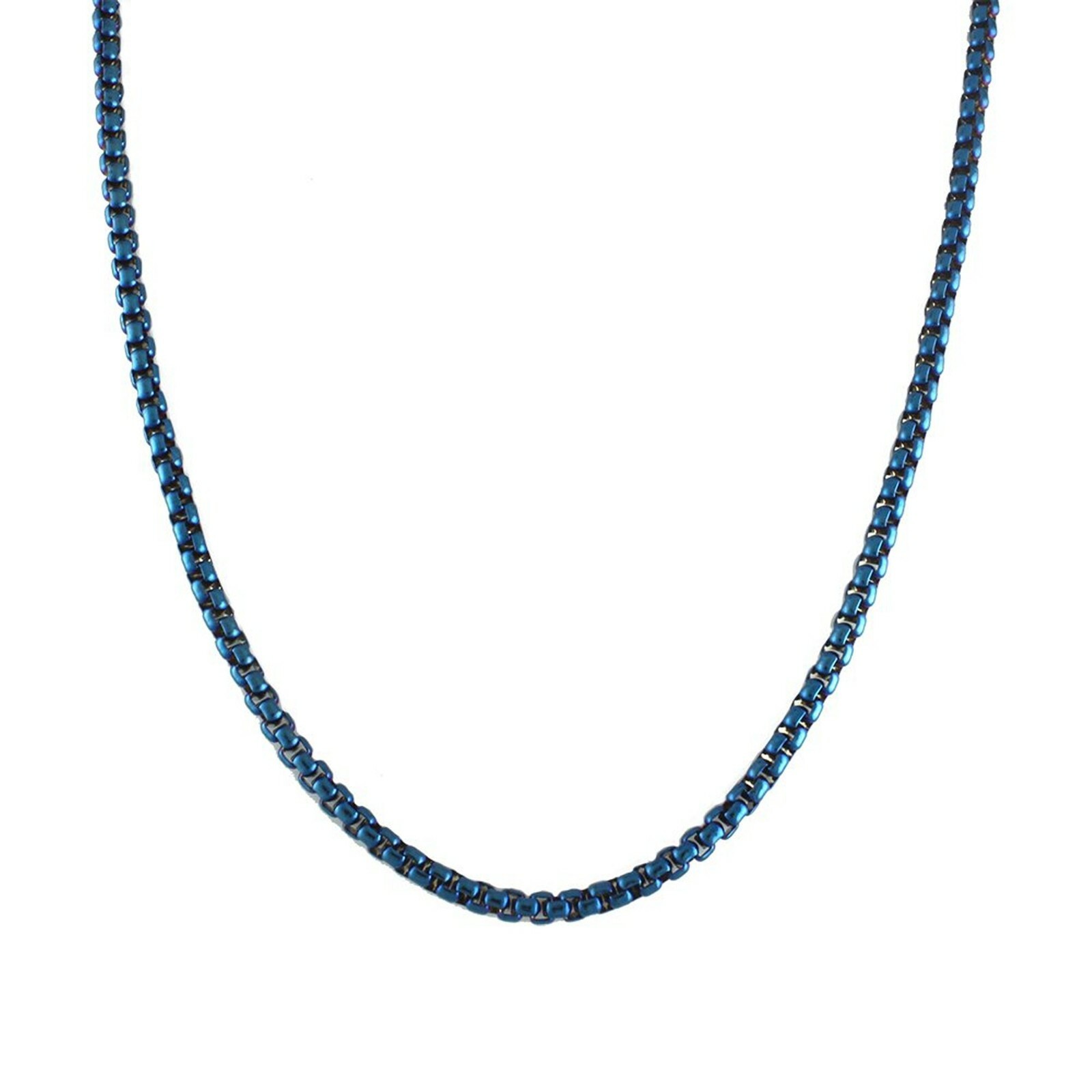 Electric Blue Rolo Chain Necklace Mens Womens Stainless Steel 3mm 15-24-inch