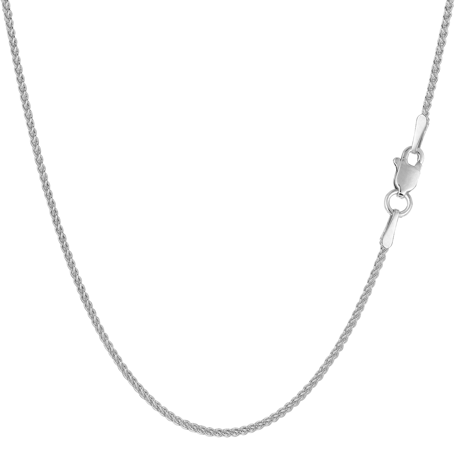14k White Real Gold Round Wheat Chain Necklace, 1.2mm, 16″