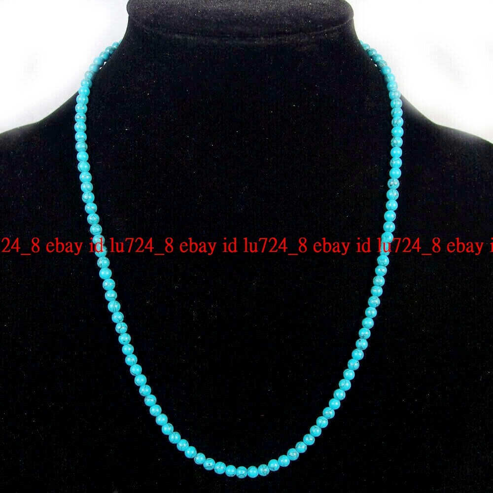 Small 4mm Natural Blue Turquoise Round Gemstone Beads Necklace 20″ AAA