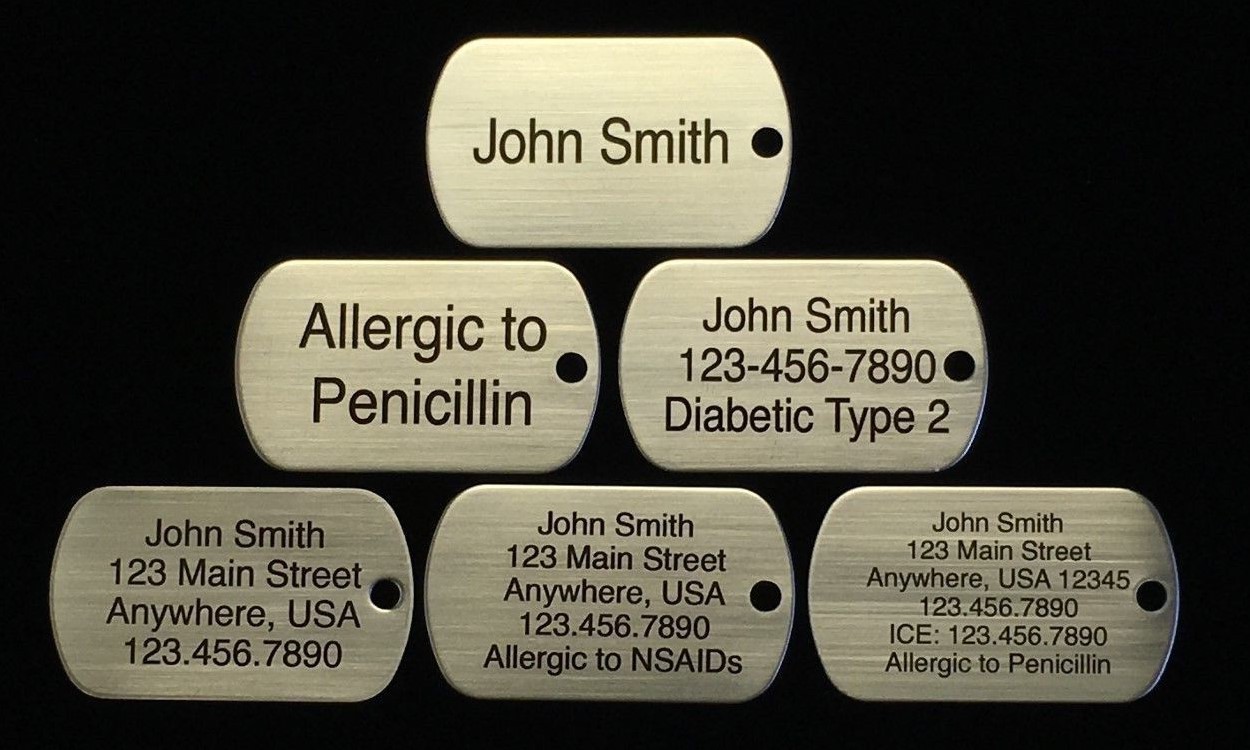 MEDICAL ALERT STAINLESS STEEL DOG TAG NECKLACE CUSTOMIZED FREE ENGRAVING I.C.E.